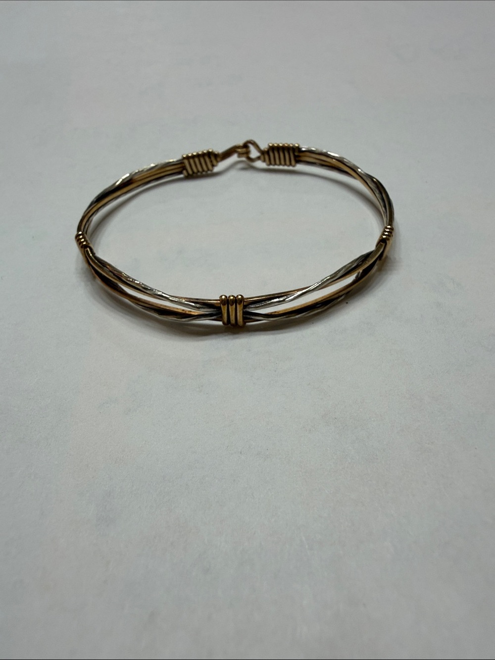 Two-Tone Twisted Wire Bangle Bracelet - Gold and Silver